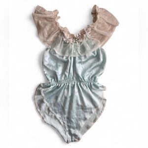 Vintage Mint Satin Lace Nightgown Romper - Small
